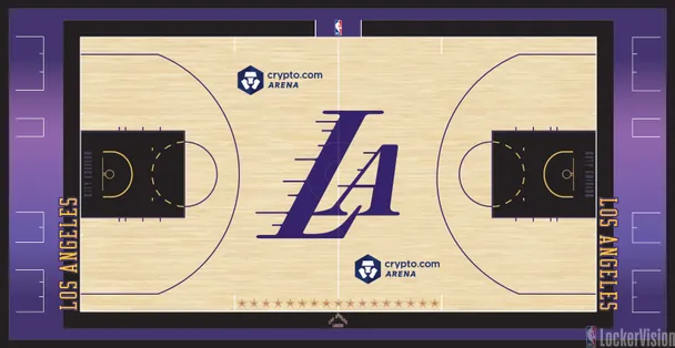 Los Angeles Lakers Crypto.com Arena black City Edition alternate court for 2026 NBA Playoffs Round 1 Game 2 vs Houston Rockets