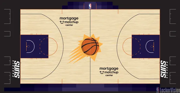 Phoenix Suns Footprint Center home court for 2026 NBA Playoffs Round 1 with dark color scheme and minimal contrast