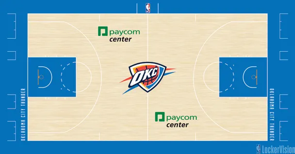 Oklahoma City Thunder Paycom Center home court for 2026 NBA Playoffs Round 1 with all blue color scheme