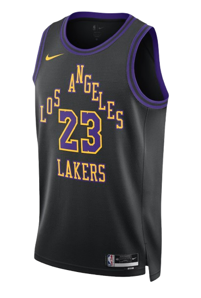 Los Angeles Lakers City Edition black jersey for 2026 NBA Playoffs Round 1 Game 2 vs Houston Rockets on the black alternate Lakers court
