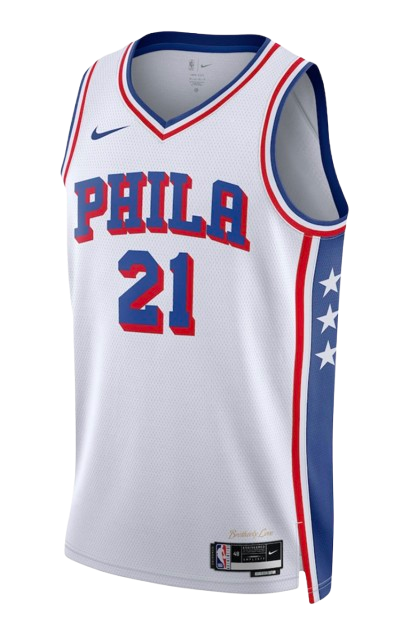 Philadelphia 76ers Association Edition white road jersey for 2026 NBA Playoffs Round 1 Game 7 at Boston Celtics