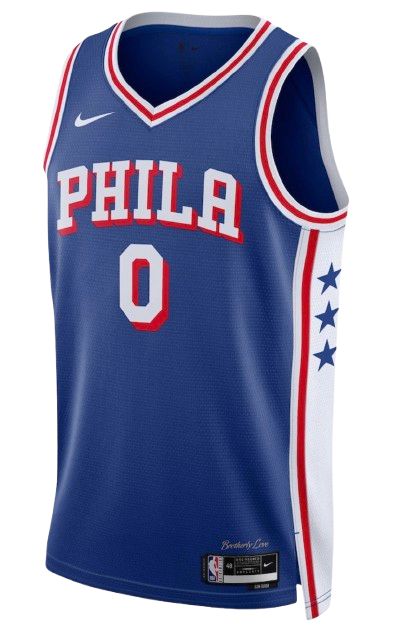 Philadelphia 76ers Icon Edition royal blue road jersey and uniform for 2026 NBA Playoffs Round 2 Game 1 at New York Knicks
