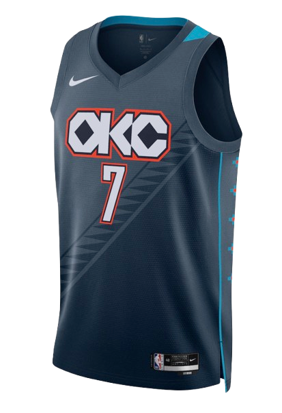 Oklahoma City Thunder City Edition blue home jersey for 2026 NBA Playoffs Round 1 Game 2 vs Phoenix Suns on the City Edition alternate court