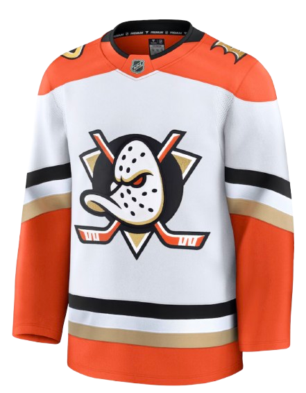 Anaheim Ducks white road sweater for 2026 NHL Stanley Cup Playoffs Round 1 Game 1 at Edmonton Oilers