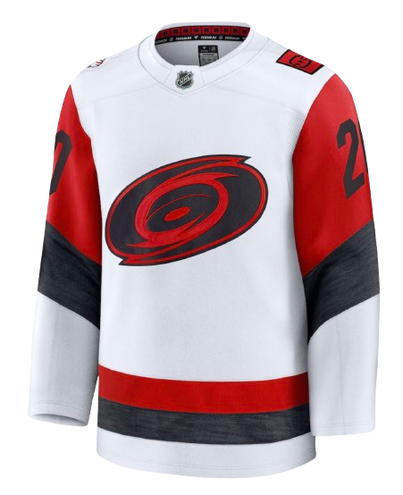 Carolina Hurricanes white road sweater for the 2026 NHL Stanley Cup Final at Vegas Golden Knights with the 2026 Stanley Cup Final patch on the right chest
