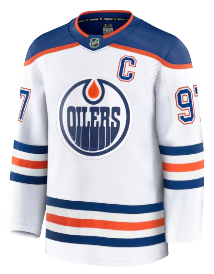 Edmonton Oilers white road sweater for 2026 NHL Stanley Cup Playoffs Round 1 Game 6 at Anaheim Ducks