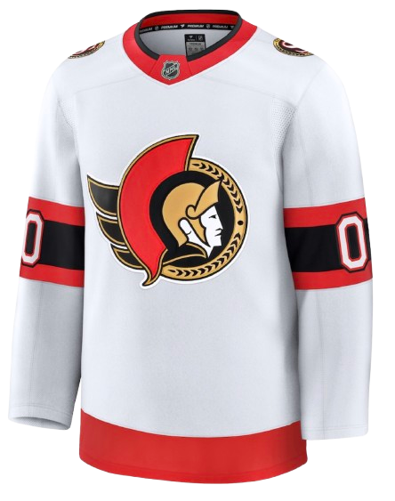 Ottawa Senators white road sweater for 2026 NHL Stanley Cup Playoffs Round 1 Game 2 at Carolina Hurricanes