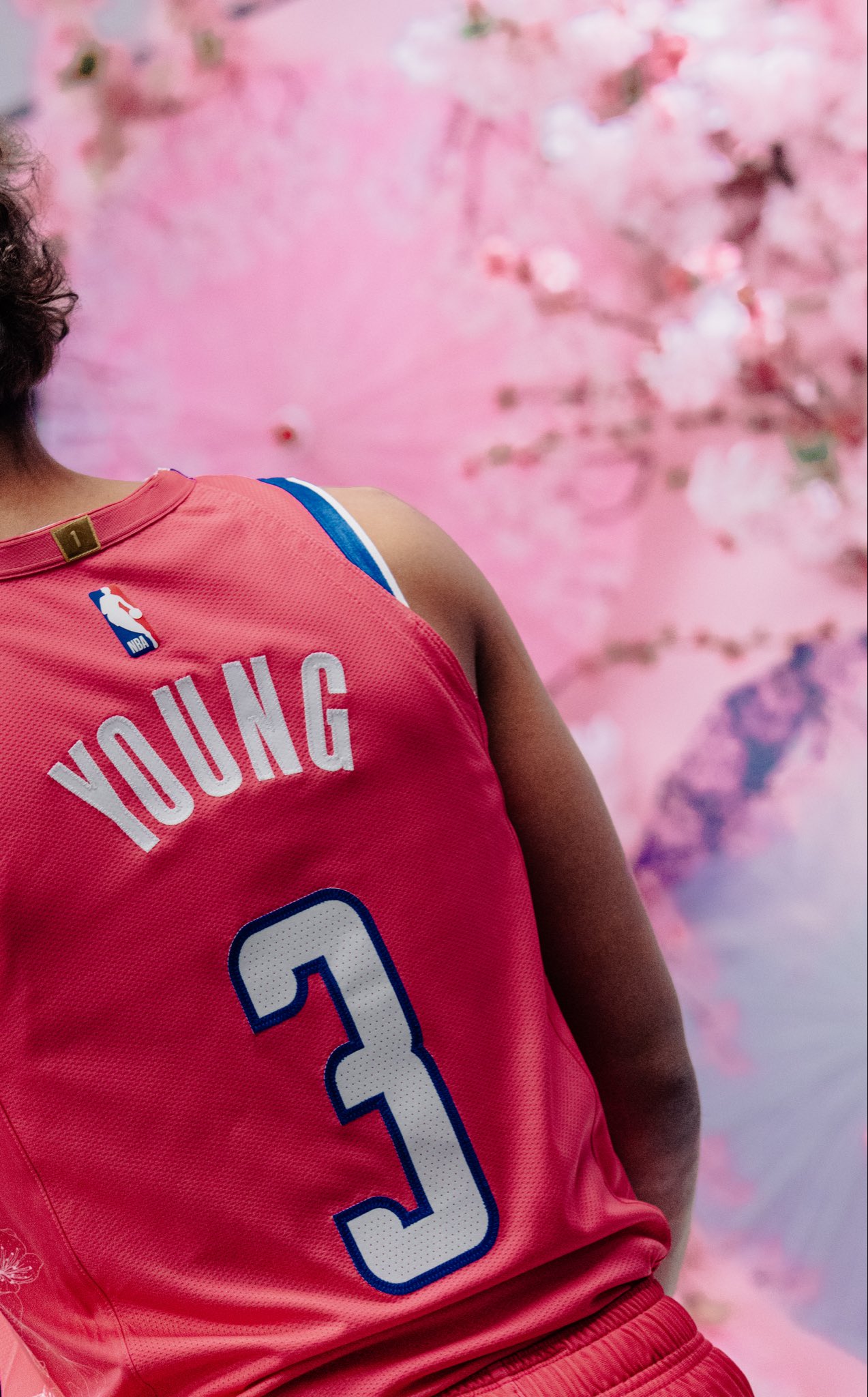 Back of Wizards cherry blossom jersey showing Young number 3
