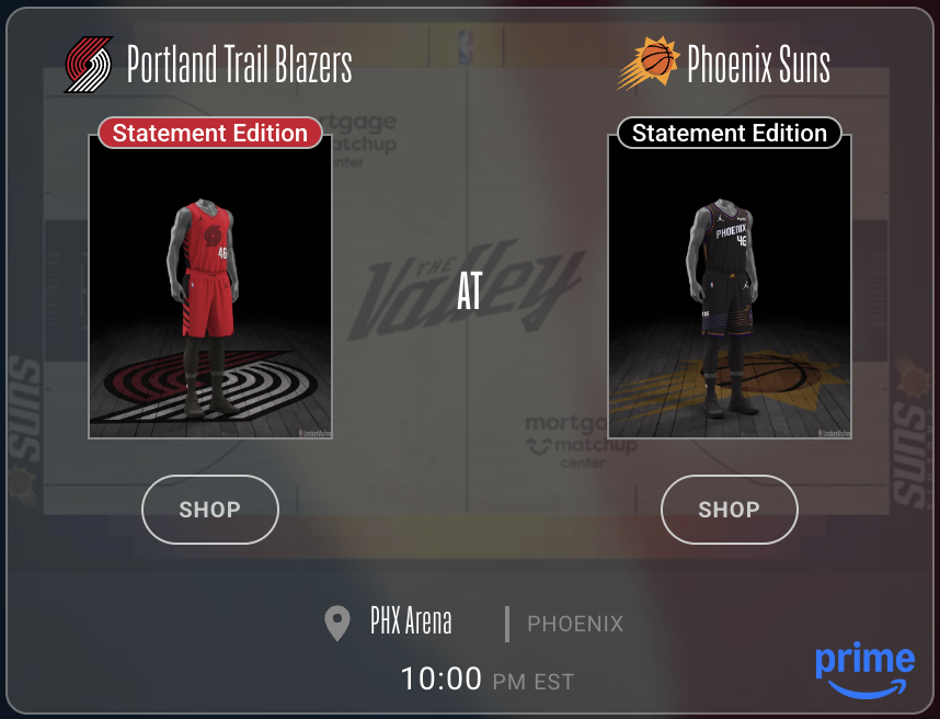 Portland Trail Blazers Statement Edition red jersey vs Phoenix Suns Statement Edition black jersey Play-In Tournament 2026 Locker Vision