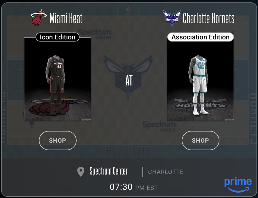 Miami Heat Icon Edition black jersey vs Charlotte Hornets Association Edition white jersey Play-In Tournament 2026 Locker Vision