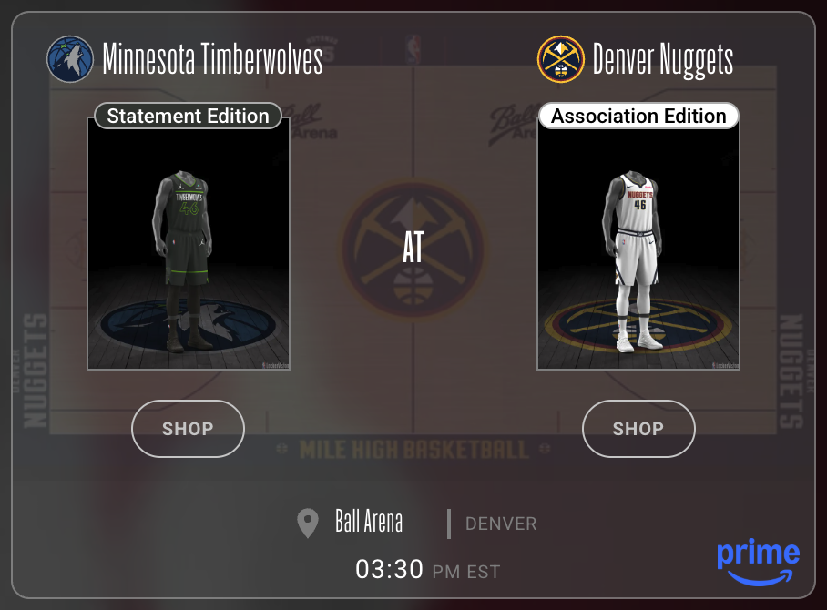 Minnesota Timberwolves Statement Edition vs Denver Nuggets Association Edition white jersey Round 1 2026 NBA Playoffs LockerVision