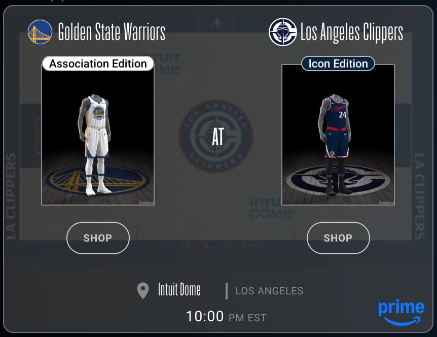 Golden State Warriors Association Edition white jersey vs LA Clippers Icon Edition blue jersey Play-In Tournament 2026 Locker Vision