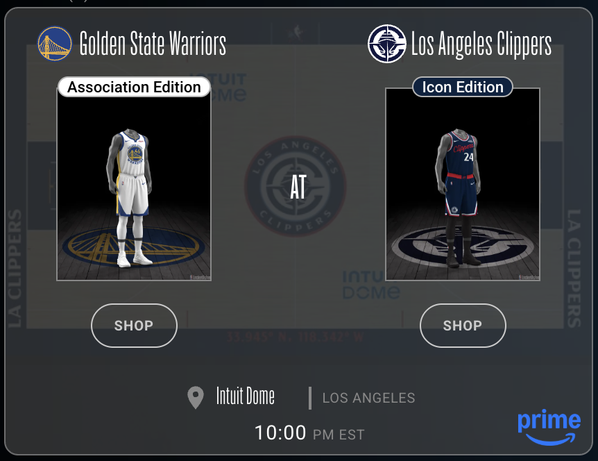 Golden State Warriors Association Edition white jersey vs LA Clippers Icon Edition blue jersey Play-In Tournament 2026 Locker Vision