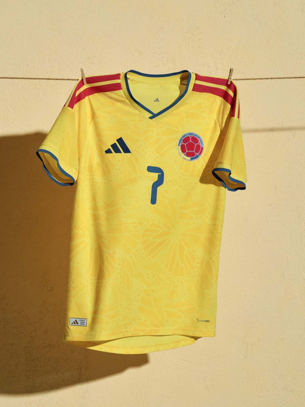 Colombia 2026 World Cup home kit by Adidas in yellow with floral pattern