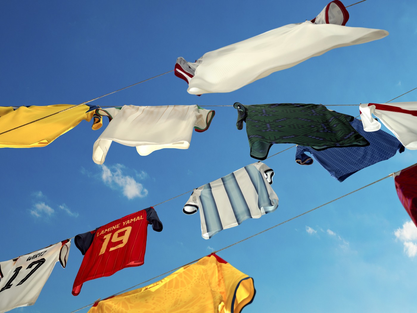 Adidas 2026 World Cup home kits clothesline wide angle shot