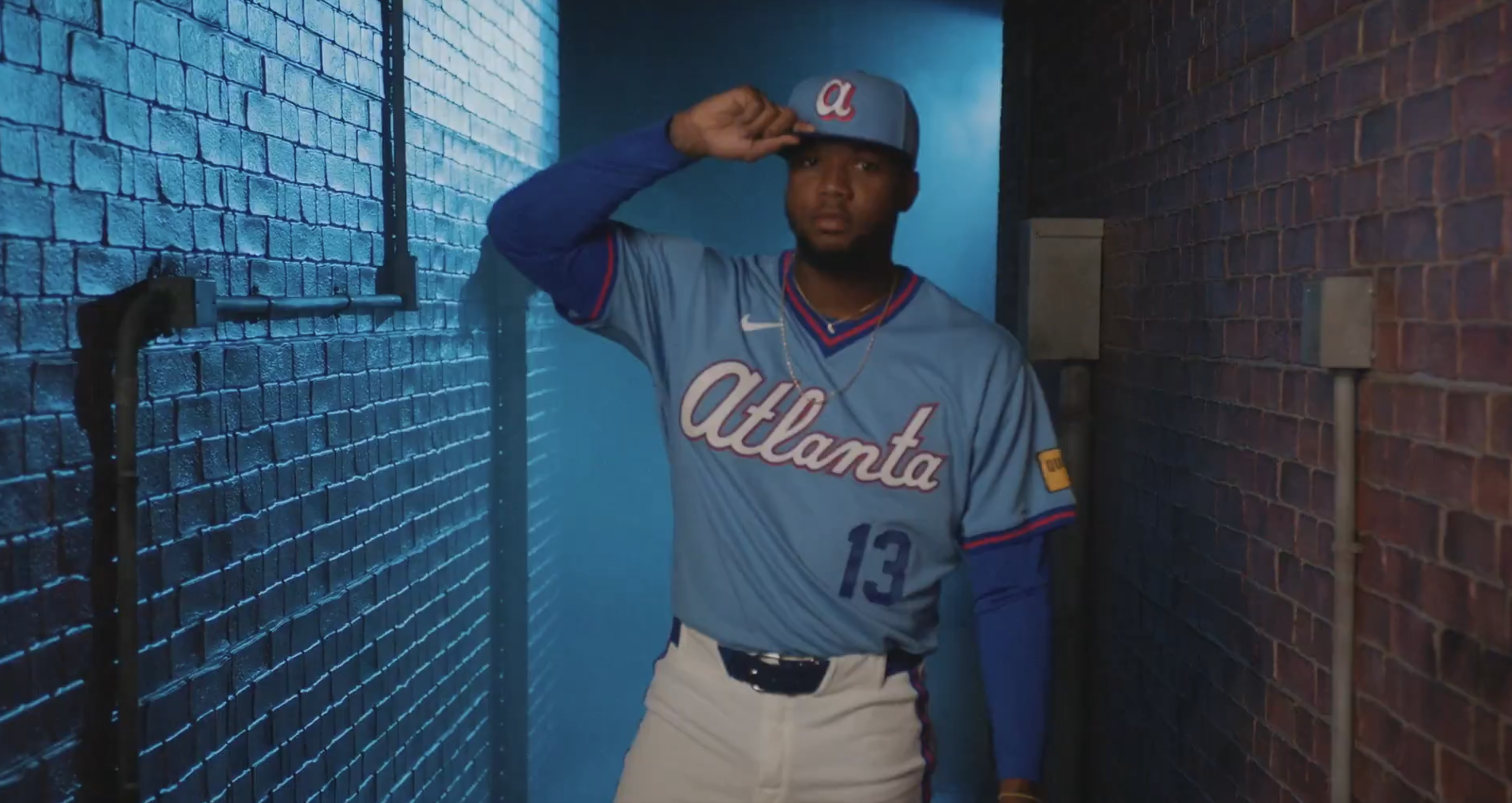 Ronald Acuna Jr. full body shot in Braves City Connect jersey