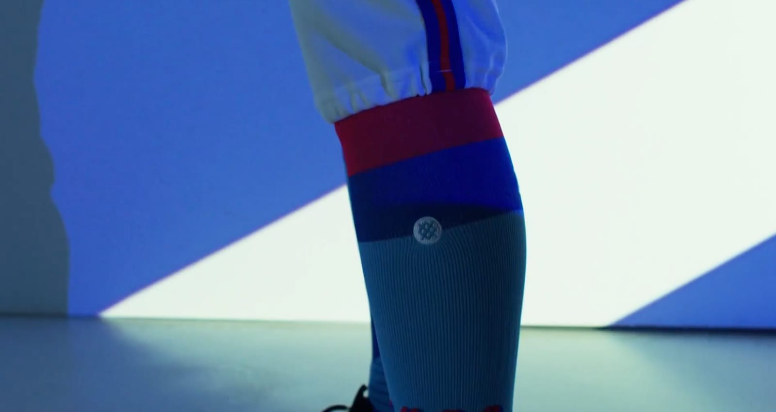 Atlanta Braves City Connect socks with red and blue striping