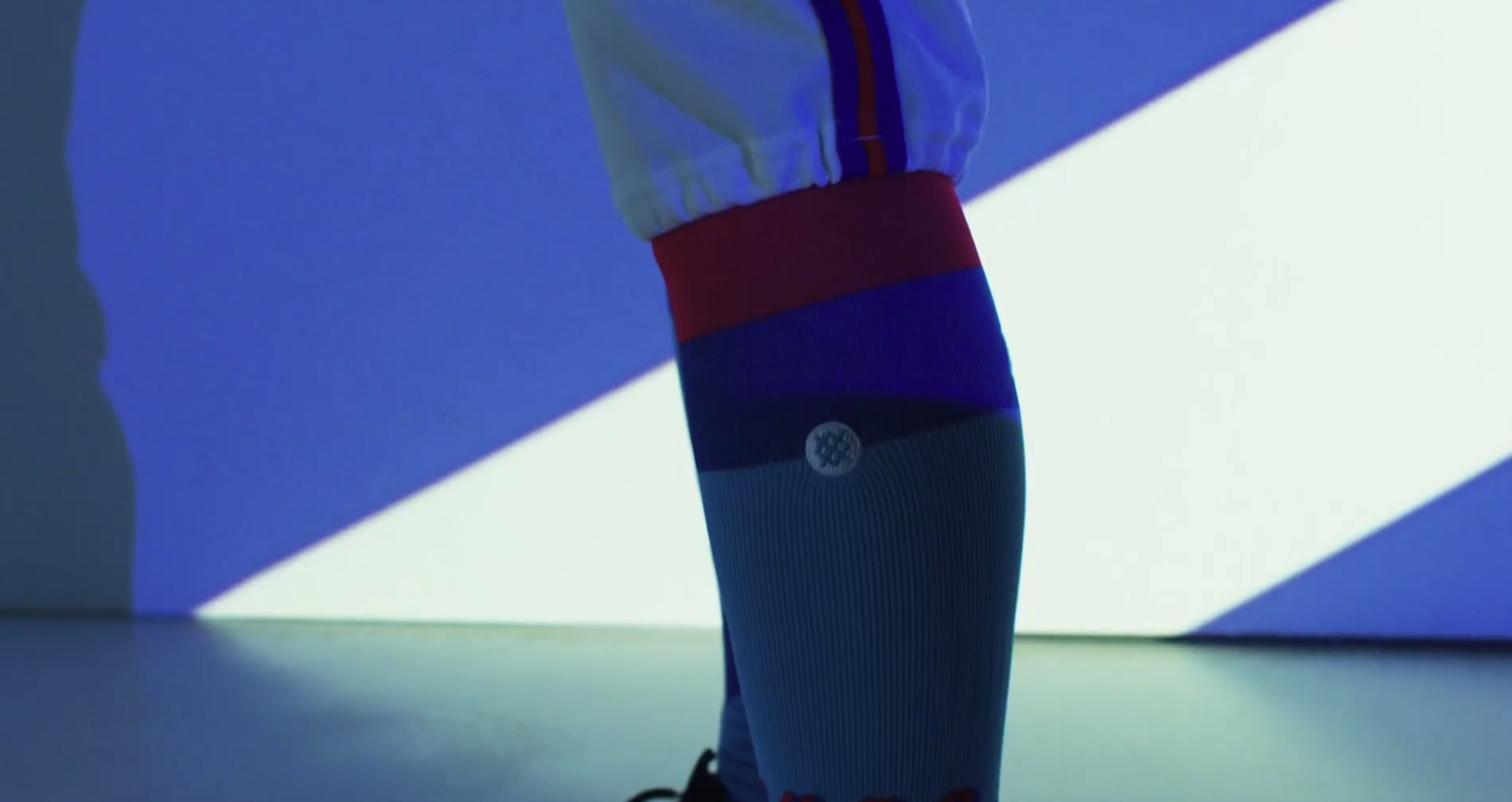 Atlanta Braves City Connect socks with red and blue striping