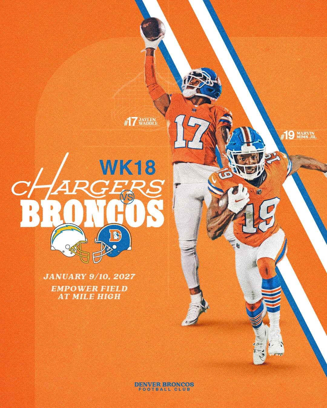 Denver Broncos Orange Crush throwback uniform for Week 18 against the Chargers at Empower Field at Mile High
