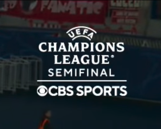 2026 CBS Sports UEFA Champions League Semi-Final scorebug close-up showing the new round-name treatment with UEFA Champions League Semi-Final in primary type and CBS Sports as secondary credit underneath