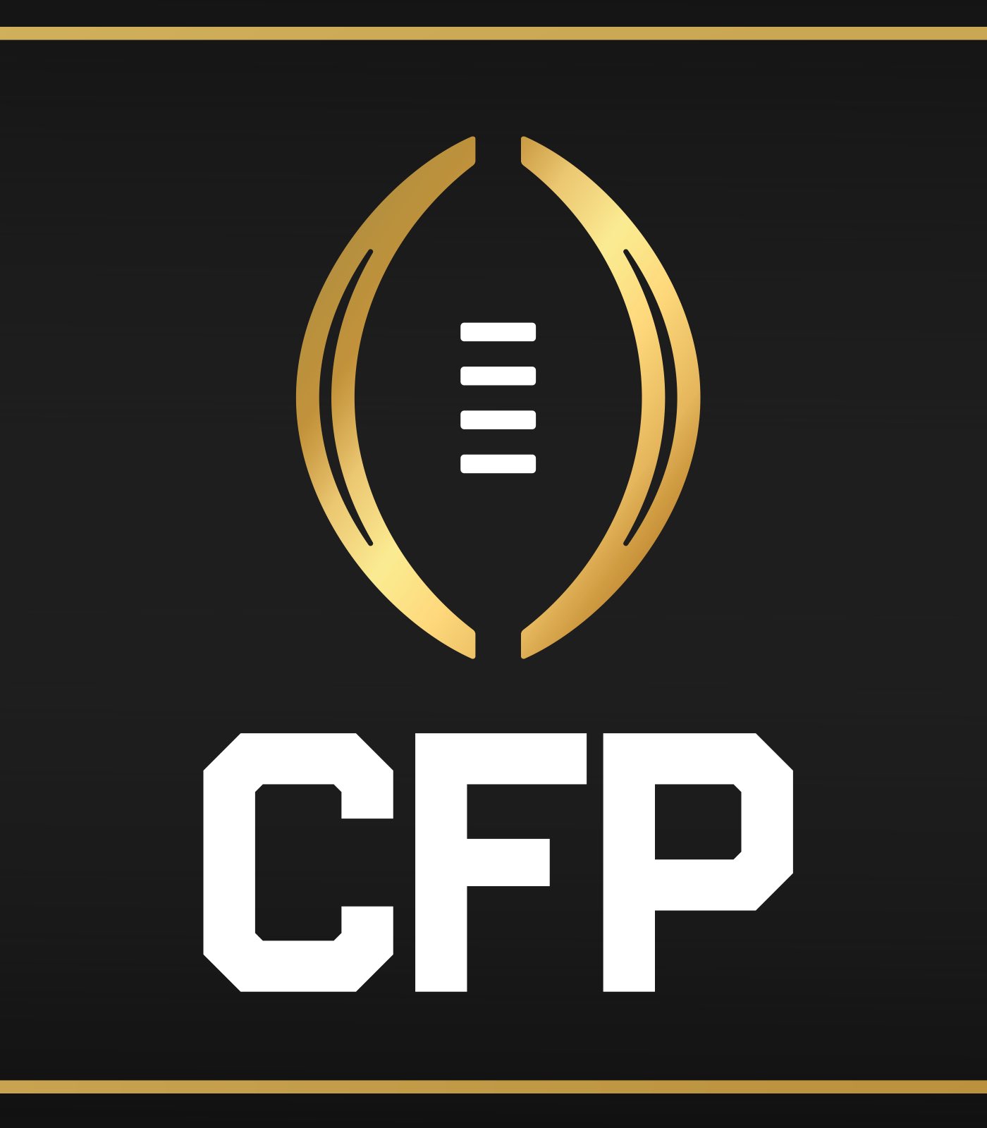 College Football Playoff new refreshed CFP logo 2025 with Championship Gold color and updated football mark
