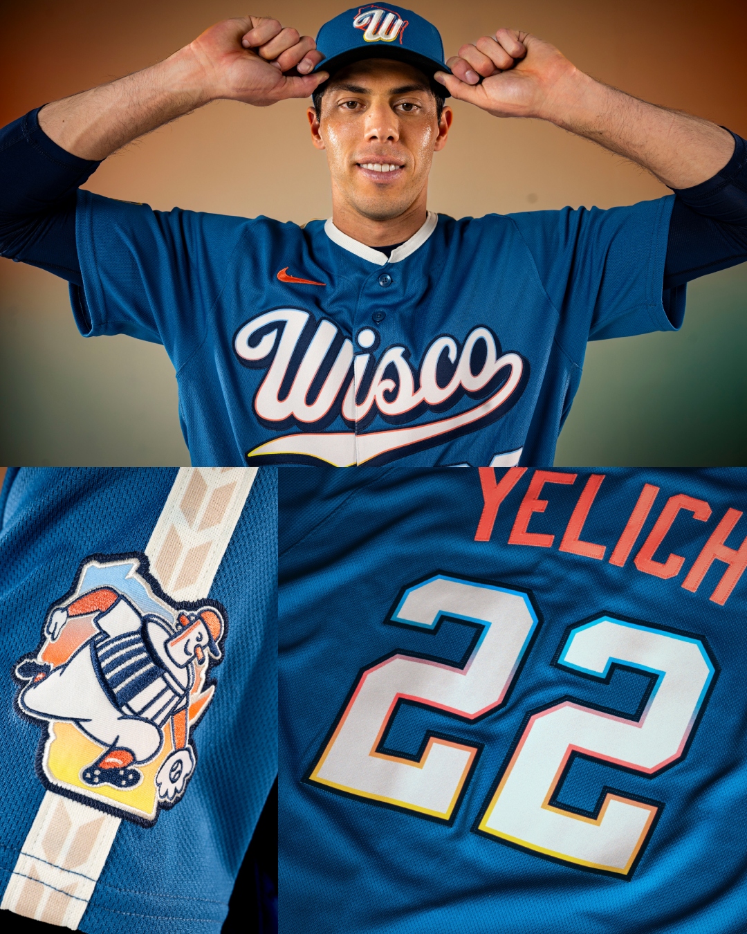 Christian Yelich in Brewers Wisco City Connect jersey front and back view