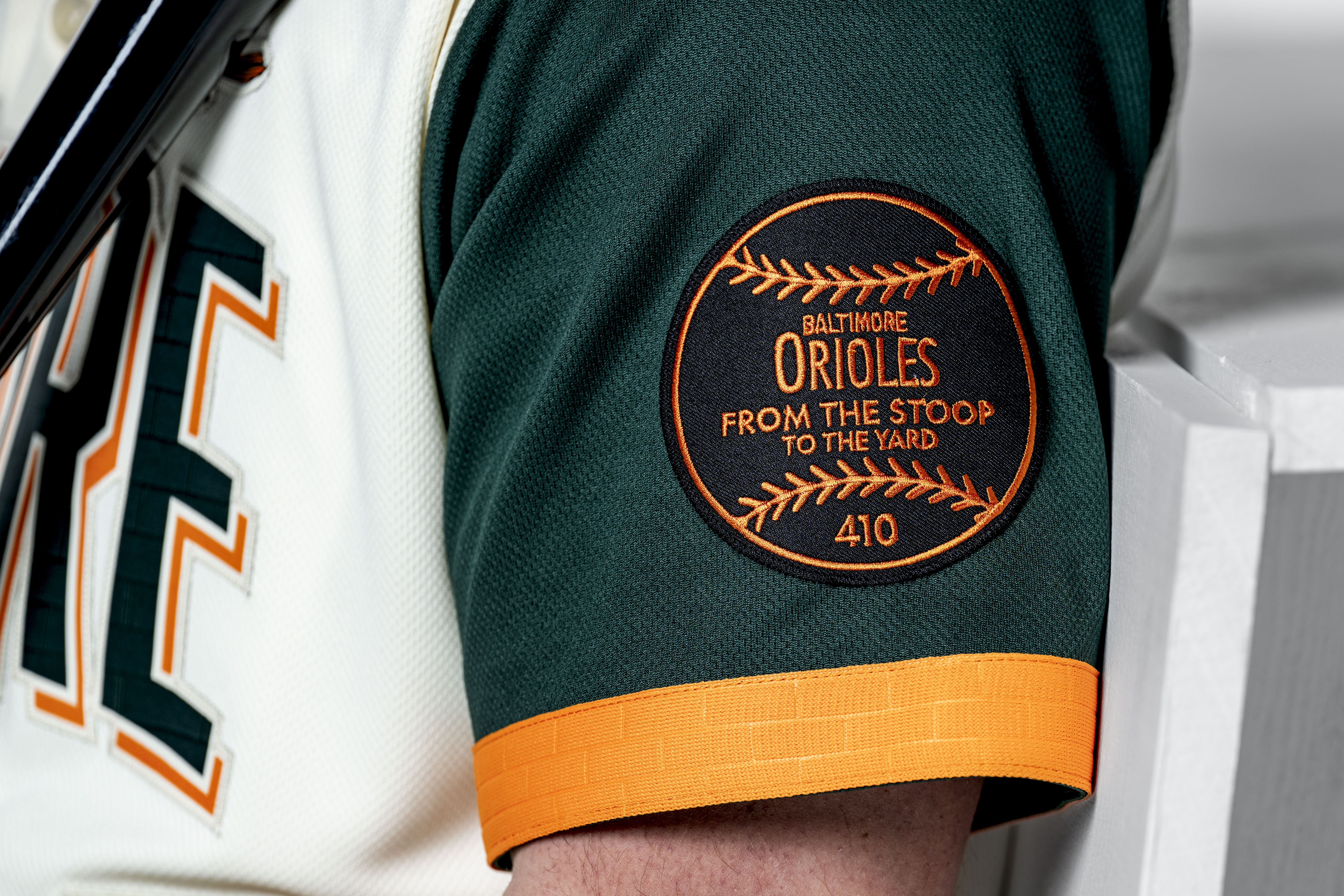 From the Stoop to the Yard 410 sleeve patch on Orioles 2026 City Connect