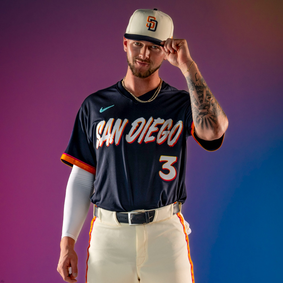 San Diego Padres 2026 City Connect jersey front view with San Diego wordmark