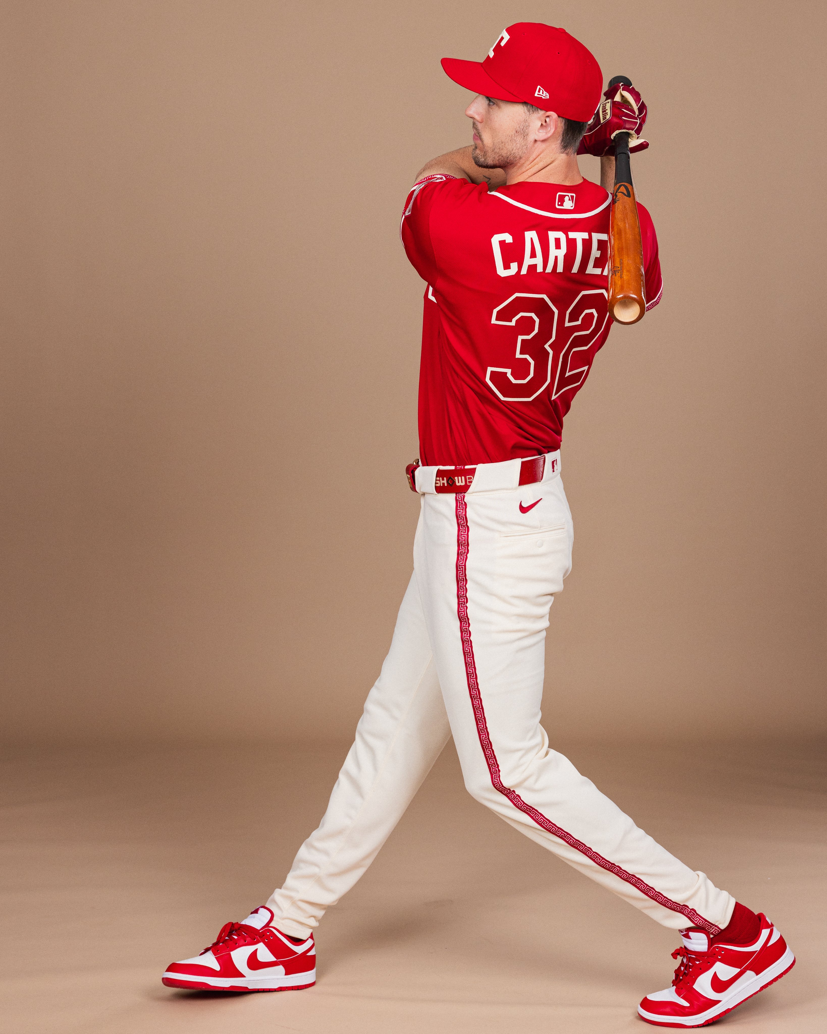 Texas Rangers 2026 City Connect back view Carter 32 white pants