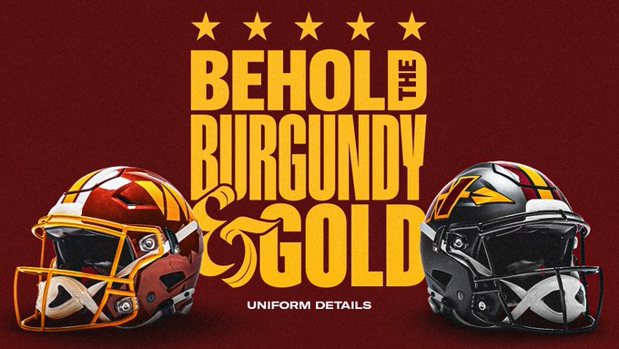 Behold the Burgundy and Gold Washington Commanders helmets side by side primary and alternate 2026