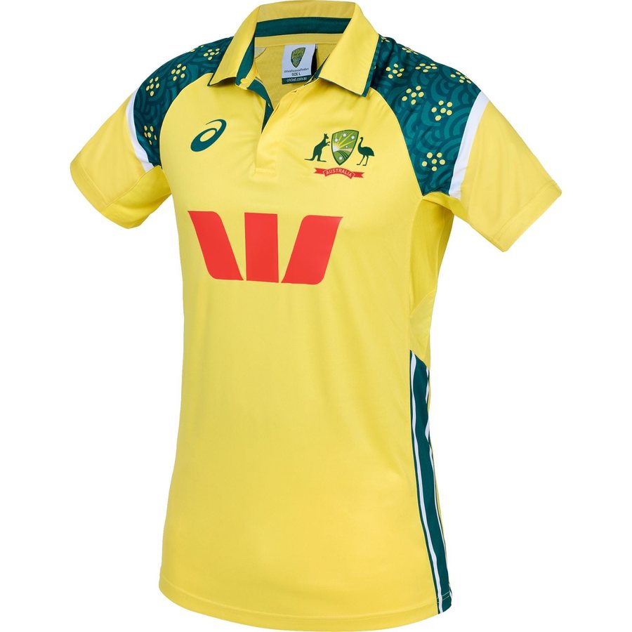 Australia canary yellow ODI cricket jersey and uniform with bottle green trim