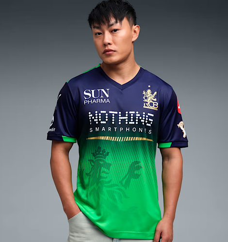 RCB Go Green 2026 IPL jersey — navy fading to emerald green, worn for the team's sustainability match