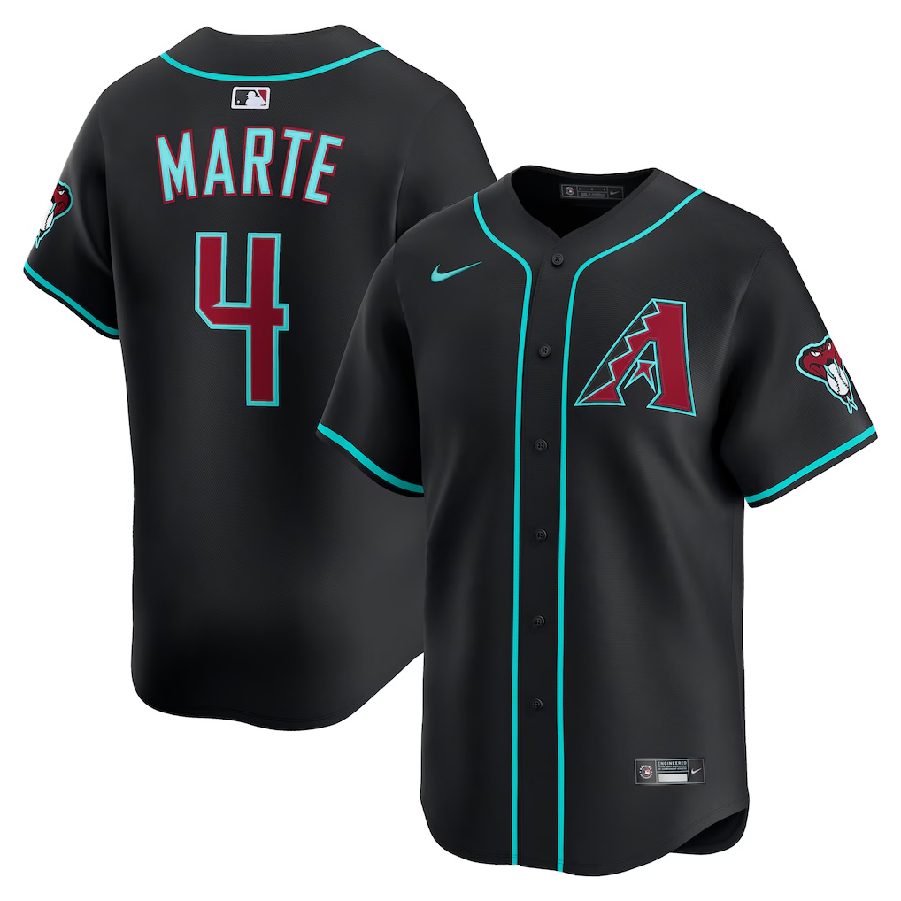 Arizona Diamondbacks 2026 black alternate jersey, black with teal piping and the Sedona-red A logo