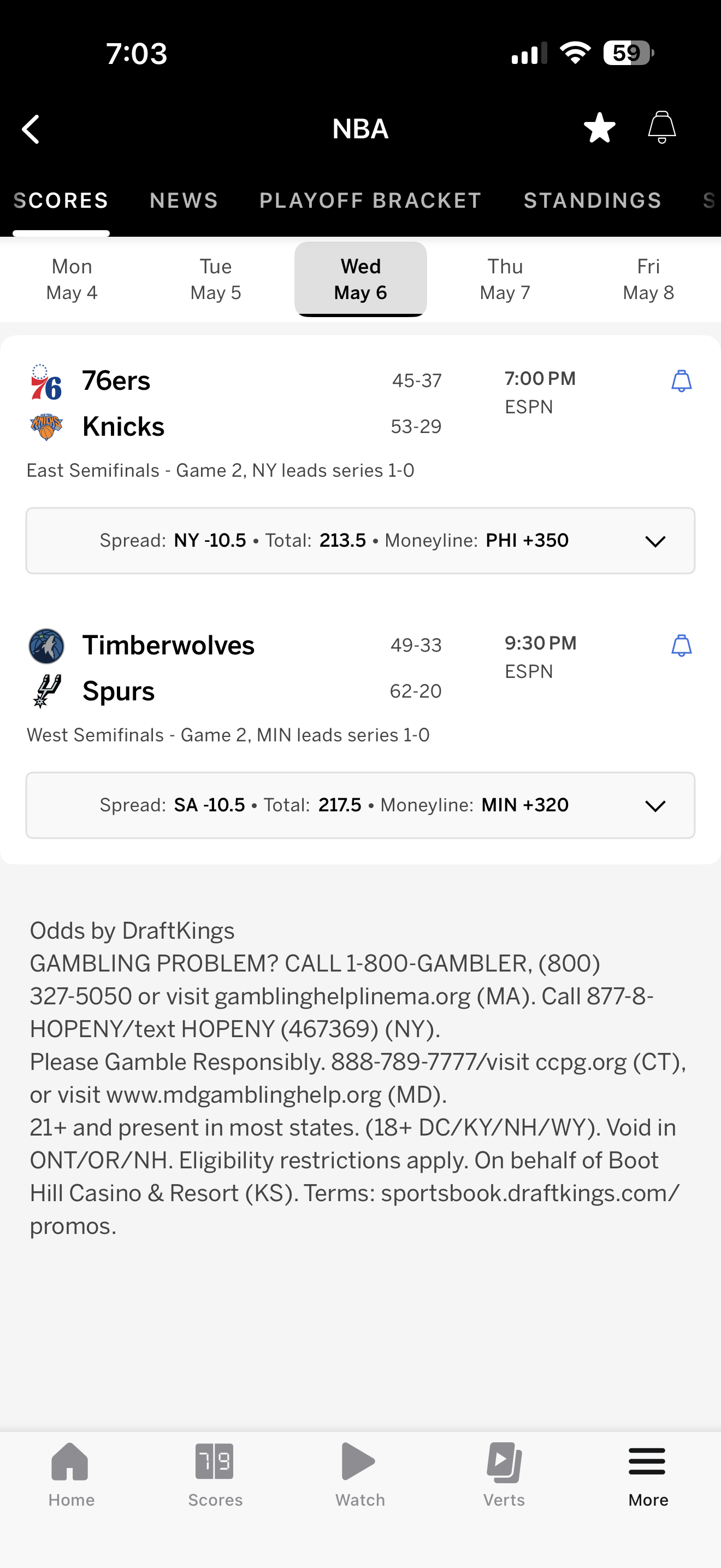 ESPN mobile app updated NBA scores page redesign showing the new cleaner score module layout, sharper type, and tightened matchup read on iPhone