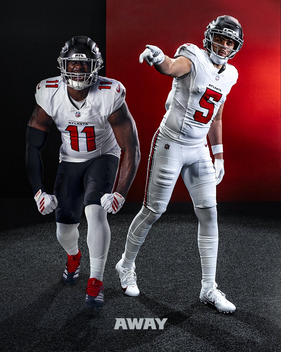 Atlanta Falcons 2026 away white jerseys with black and white pants options