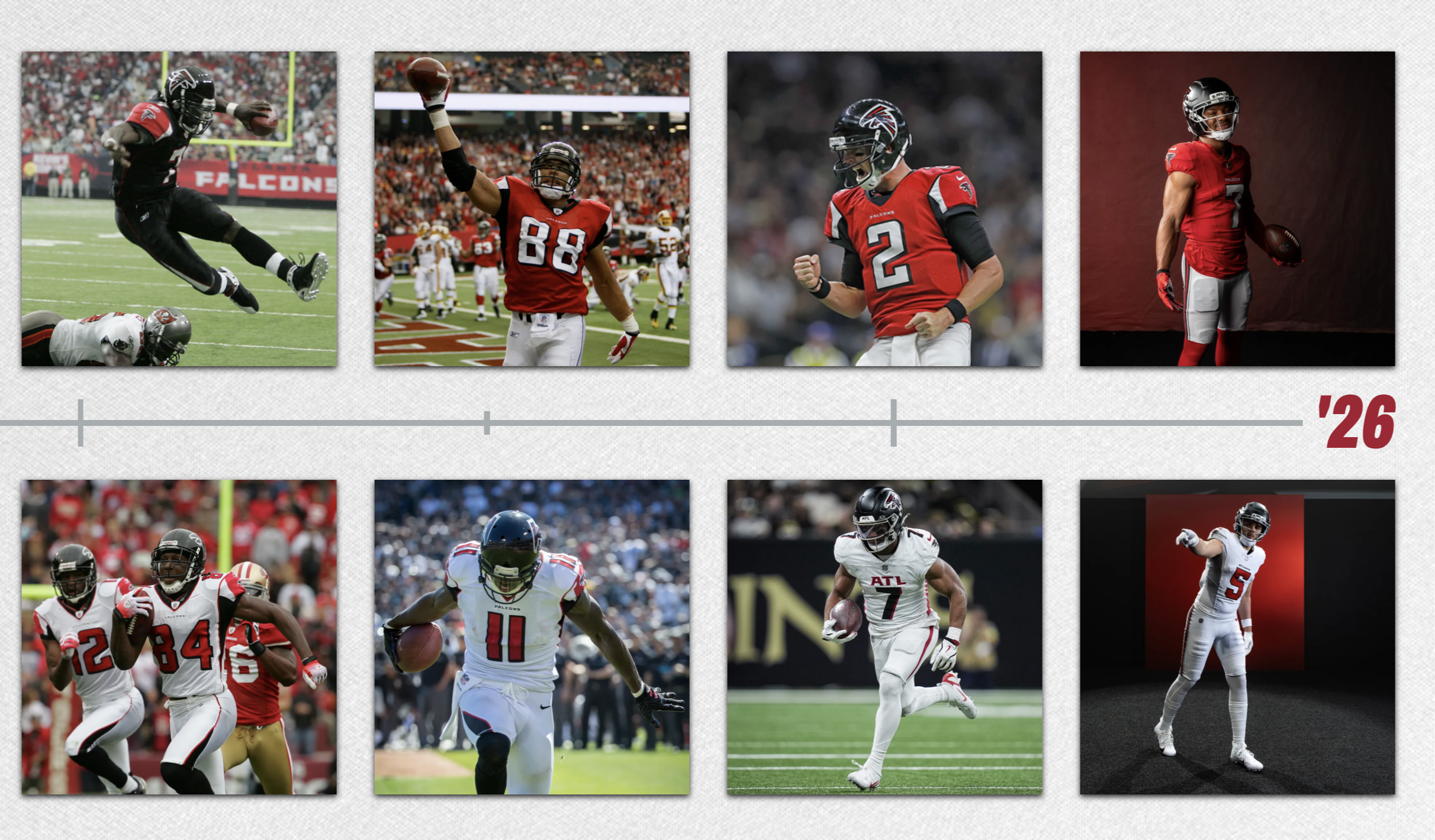 Timeline of Atlanta Falcons uniforms through the years up to 2026