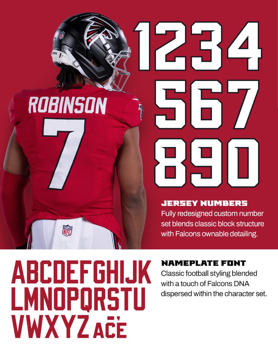 Atlanta Falcons 2026 custom jersey numbers and nameplate font design