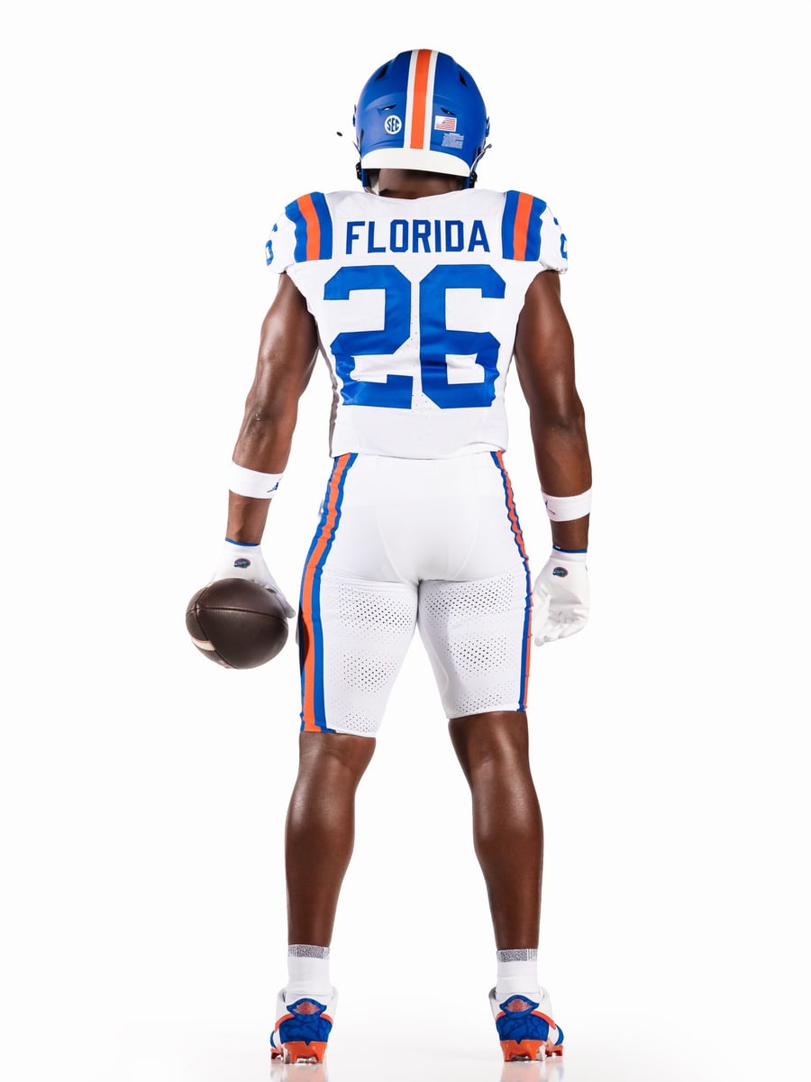 Back view of the Florida Gators 2026 throwback uniform with FLORIDA on the nameplate in blue block letters above the number 26