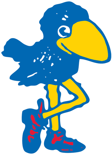 The 1912 Kansas Jayhawk drawn by Henry Maloy, a blue bird in big shoes