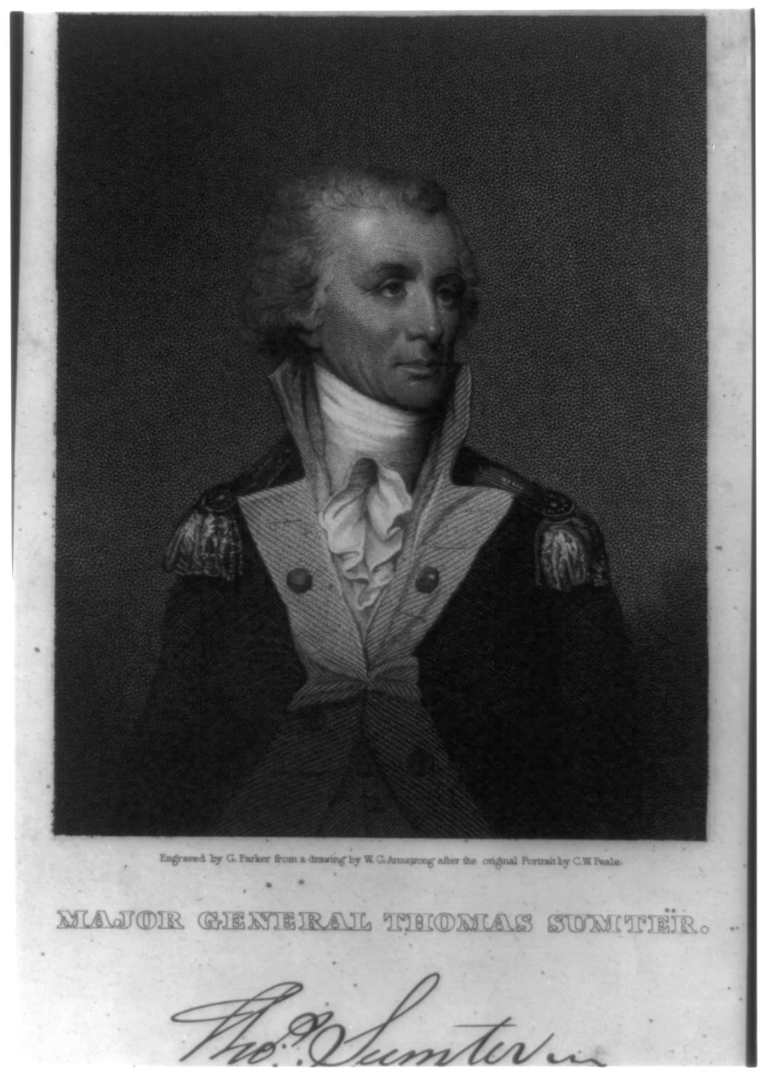 Engraved portrait of Revolutionary War general Thomas Sumter