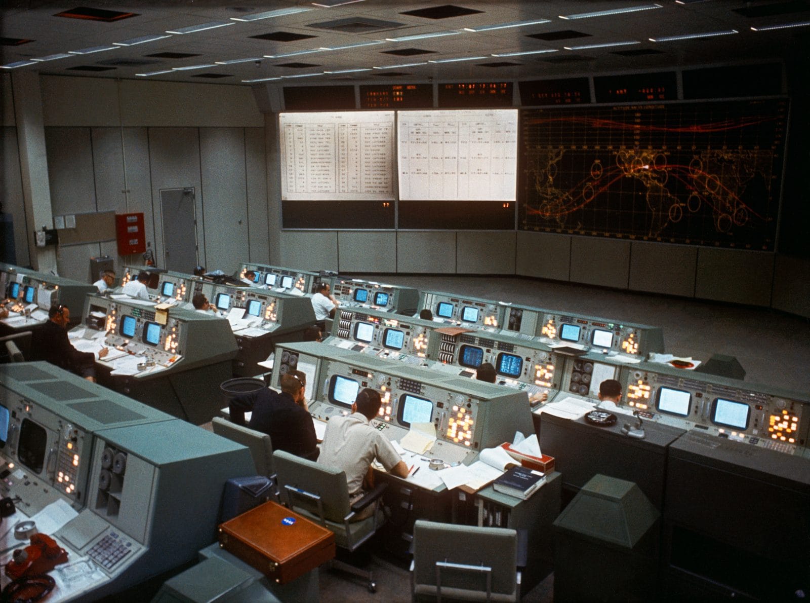 NASA Mission Control in Houston during the Gemini 7 flight, December 1965