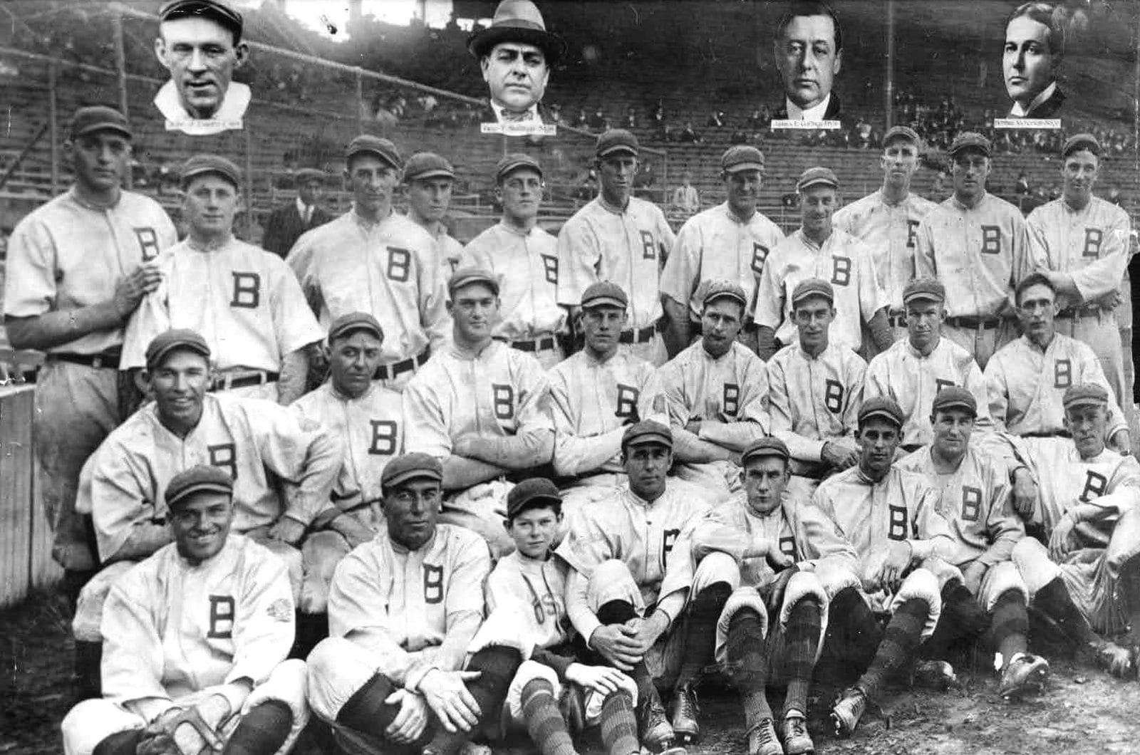 The 1914 Boston Braves team photo in block B uniforms