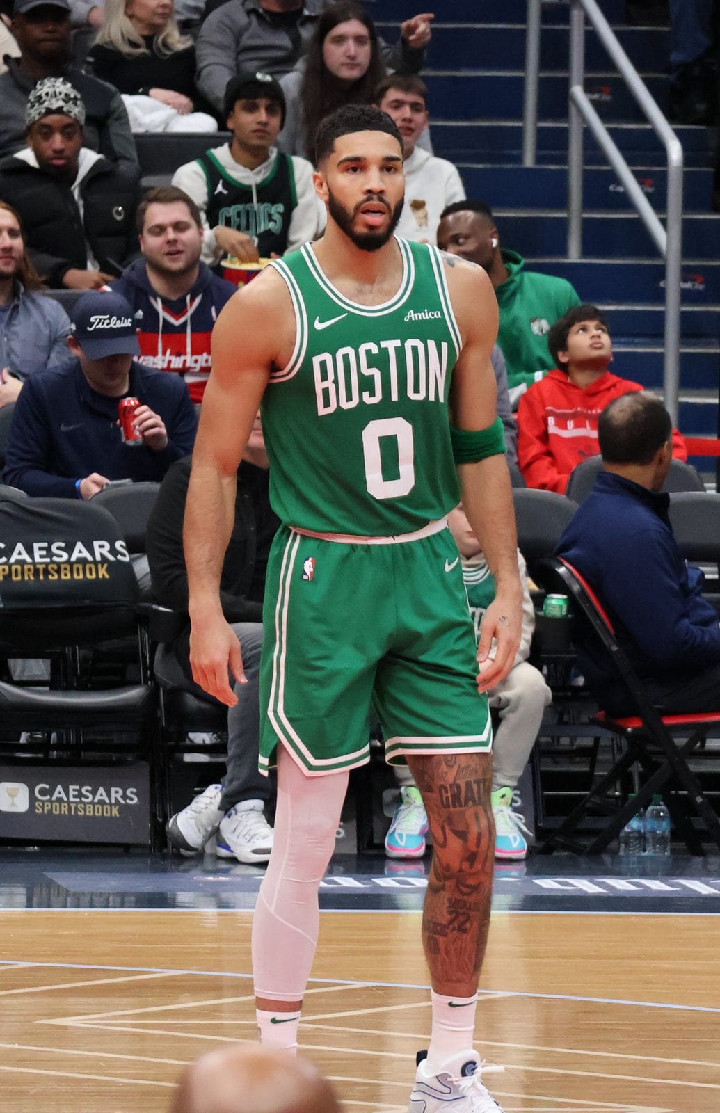 Jayson Tatum in the Celtics' green road uniform, BOSTON over No. 0, at Capital One Arena, December 15, 2024