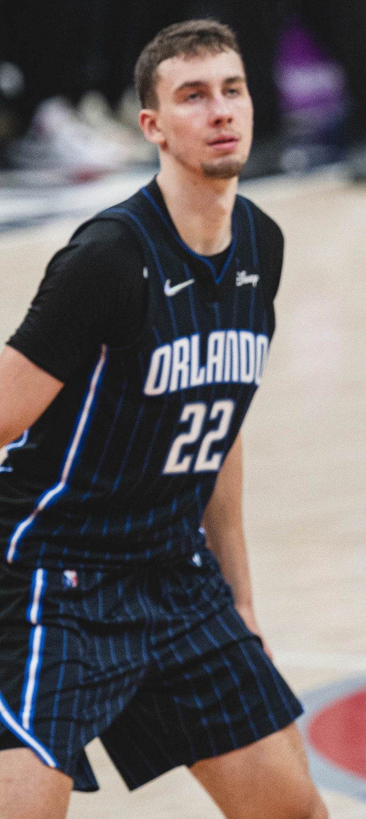 Franz Wagner in the Magic's black pinstriped uniform, ORLANDO over No. 22, at Capital One Arena, January 12, 2022