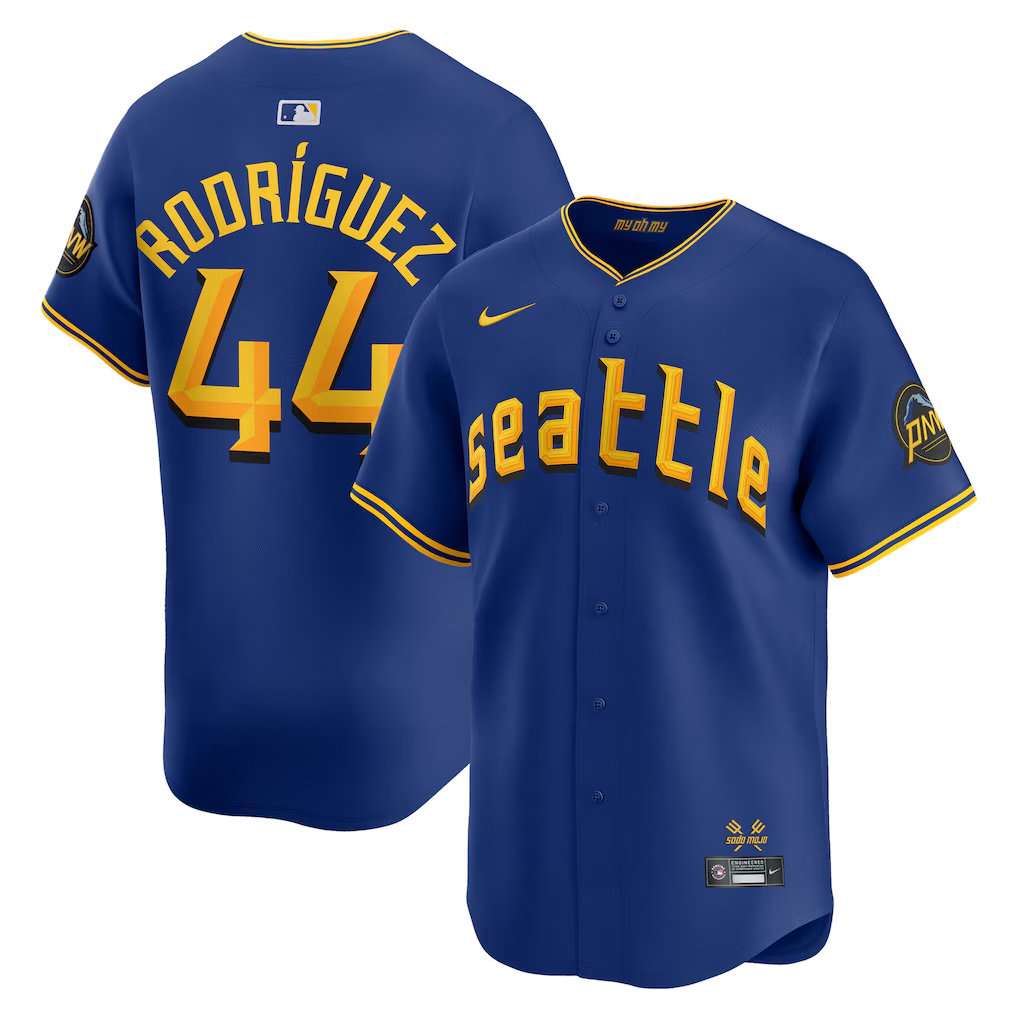 Seattle Mariners 2026 rush-blue Seattle City Connect jersey by Nike, royal blue with gold Pilots-style Seattle lettering