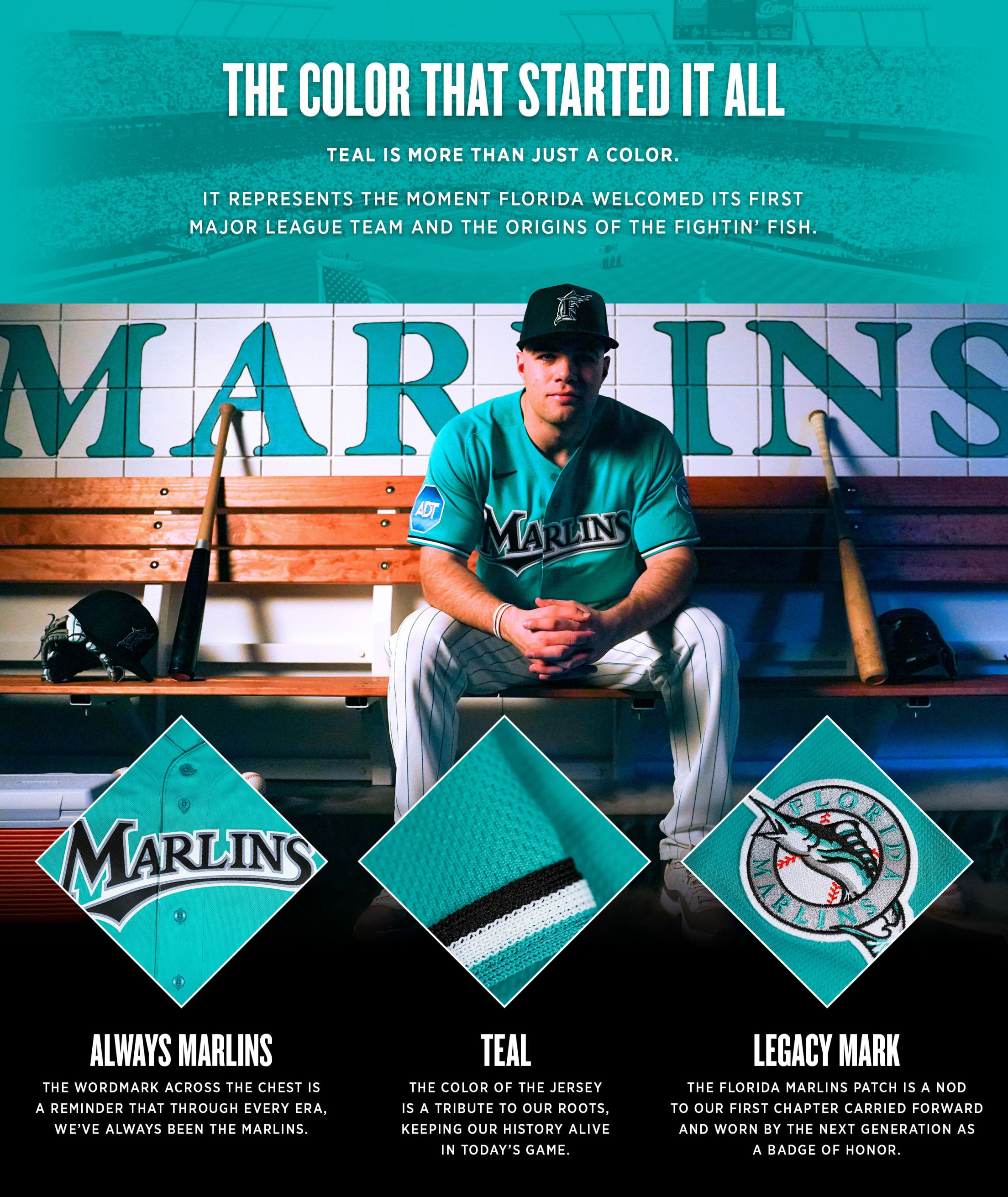 Miami Marlins Teal Sundays jersey promotional graphic The Color That Started It All