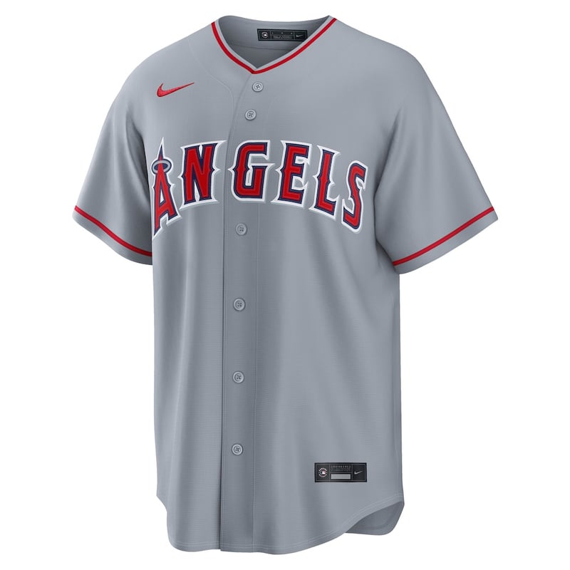 Los Angeles Angels Road Gray jersey worn August 21 2026 against the Rangers, from the MLB daily uniform tracker