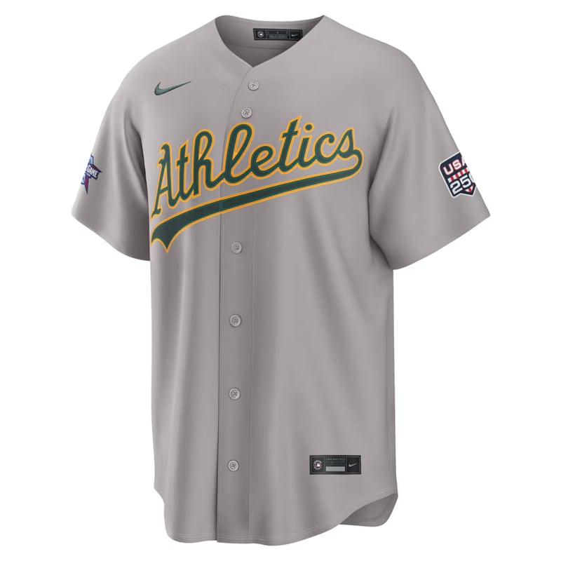 Athletics Road Gray jersey worn August 23 2026 against the Astros, from the MLB daily uniform tracker