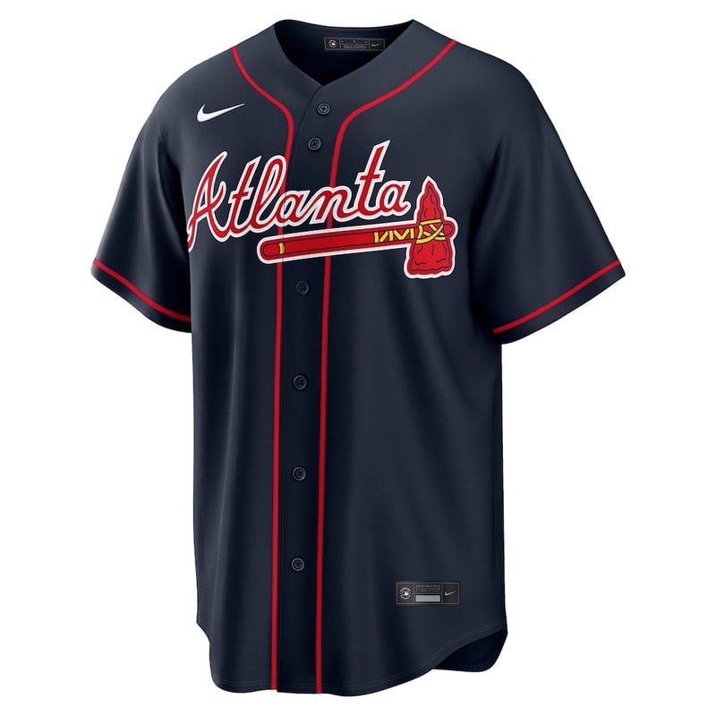 Atlanta Braves Navy Alternate jersey worn August 22 2026 against the Brewers, from the MLB daily uniform tracker