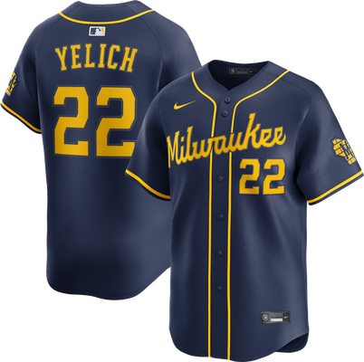 Milwaukee Brewers navy alternate jersey with the ball-in-glove logo worn July 8 2026 at the Cardinals, from the MLB daily uniform tracker
